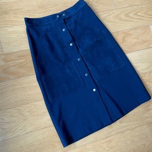 Theory Navy Suede Pocket Skirt